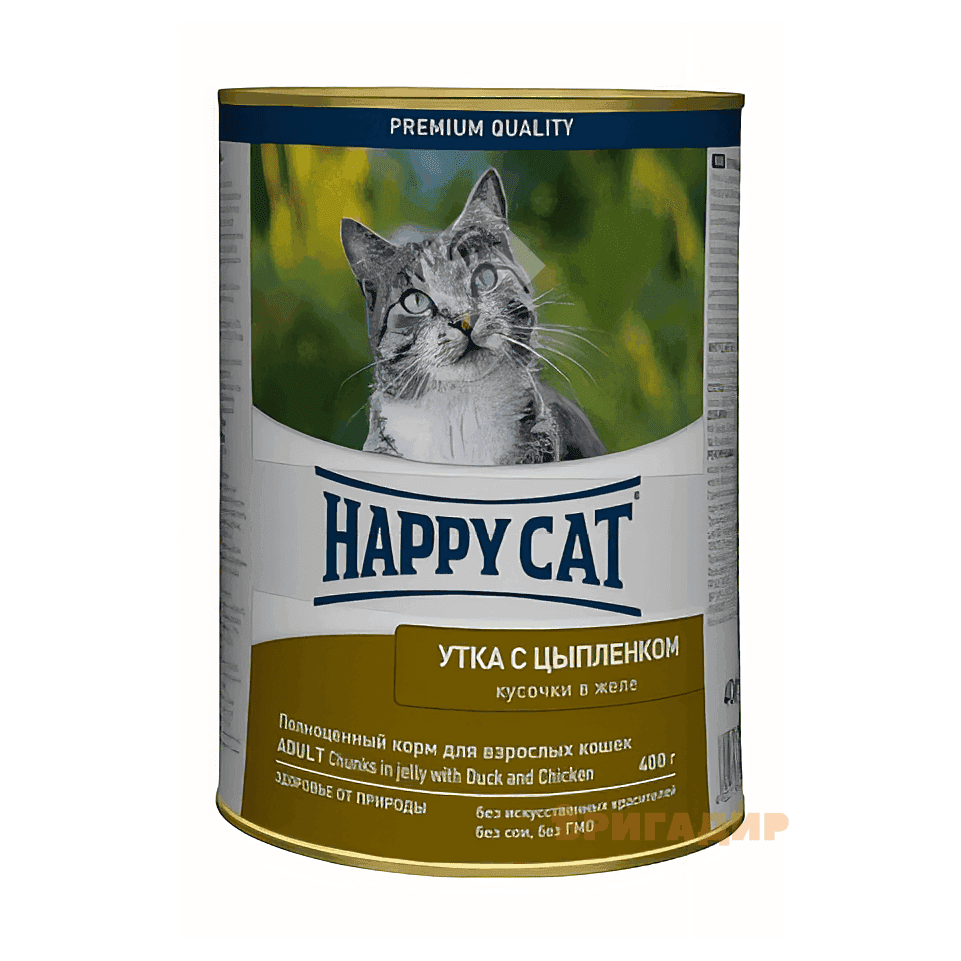 HappyCat 400g Dose Ente & Huhn Gelee конс.корм у вигляді шматочків желе для котів з качкою та курчам