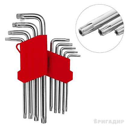 Набір ключів Г-подібних TORX з отвором 9 шт. HT-0606 INTERTOOL