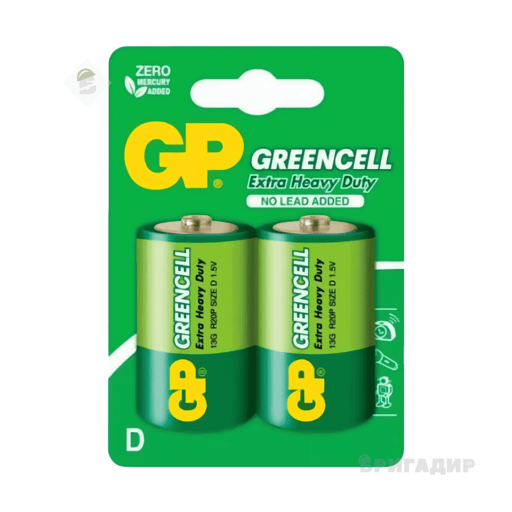 Батарейка GP GREENCELL 1.5V сольова, 13G-U2, R20, D лістер