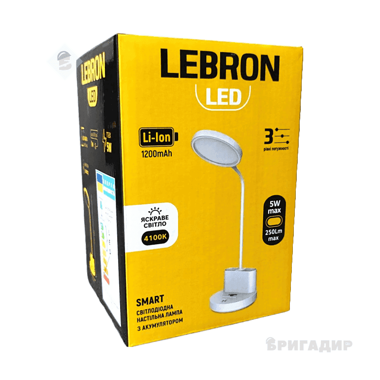 LED лампа настільна LEBRON L-TL-L-40, 5W, 4100K, Li-ion 1200mAh, біла, USB 15-13-40