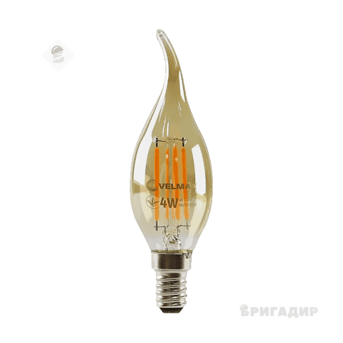 LED лампа VELMAX V-Filament-С37t, 4W, E14, 2200K, 400Lm