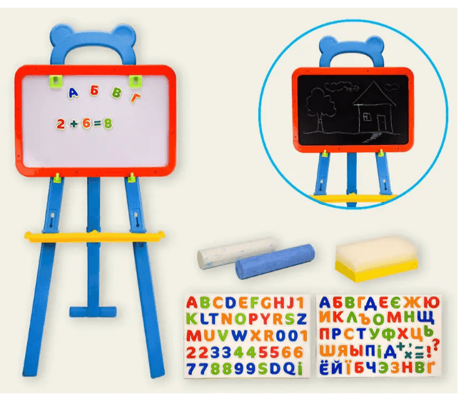 Дошка 2-х сторон арт. PL-0703 URE (12шт)магніт. укр.-укр.-англ.літери,з крейдою, короб.52*7*32,5 см