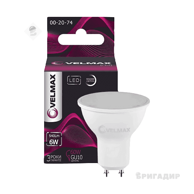 LED лампа VELMAX V-MR16L, 6W,12V GU 5.3 4100K 540Lm 211450