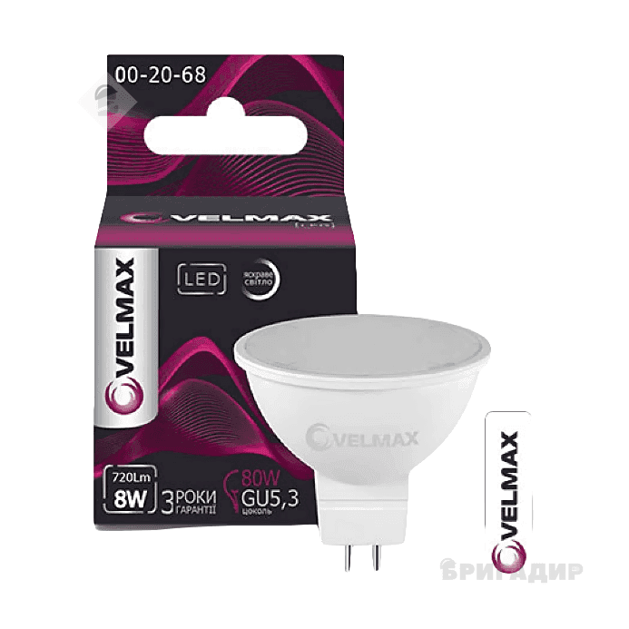 LED лампа VELMAX V- MR 16 8W 220V GU 5.3 6500 K 720 L 211455