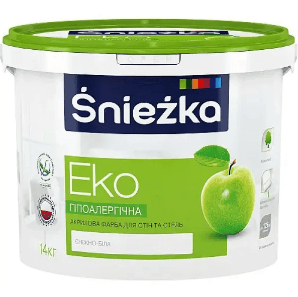 Фарба біла ECO Sniezka 3л акрилова-матова для стін і стелі