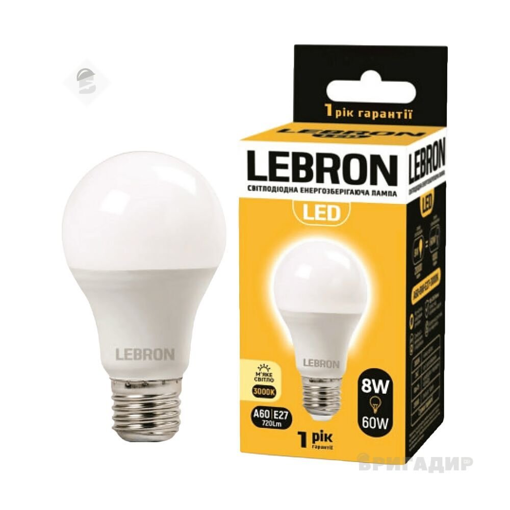 LED лампа LEBRON L-A60 .8W .E27. 3000K. 720Lm 11-11- 17