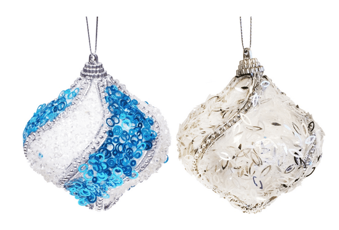 Ялинкова прикраса у формі цибулини 8 см 2 дизайни