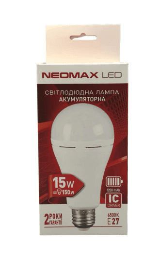 Лампа акумуляторна LED 15W 6500K E-27 1200mA A90 (NEOMAX)