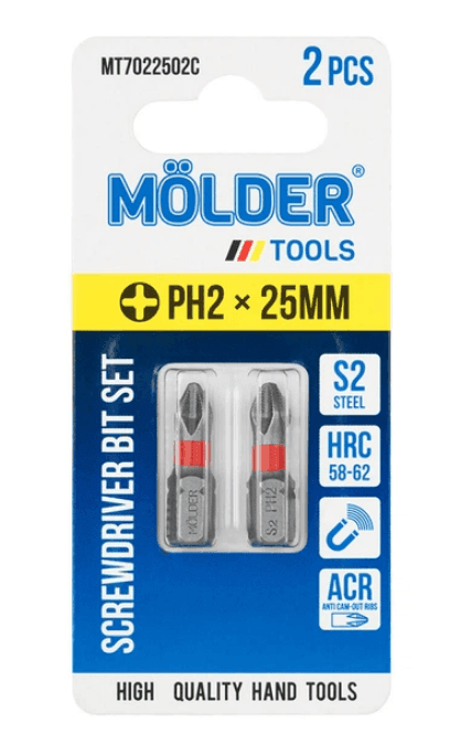 Набір біт MOLDER, PH2x25мм,2 шт в блістері( кольорове маркування)702250