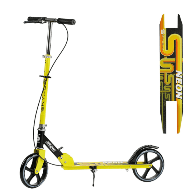 Самокат дитячий 2-х колісний, PU Skyper «NEON» N-81483 жовтий, Ø200mm, ST, ручне гальмо