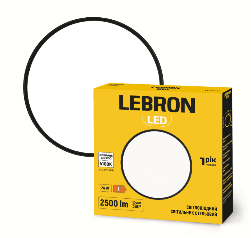 15-24-31 LED світильник LEBRON L-SF-CLASSIC-RBI,24W, 4100K ,чорний ,230 V