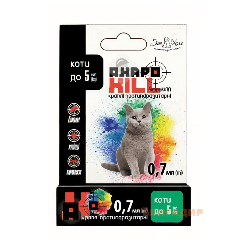 Акарокіл краплі протипаразитарні для котів ЗооХелс 0,7мл
